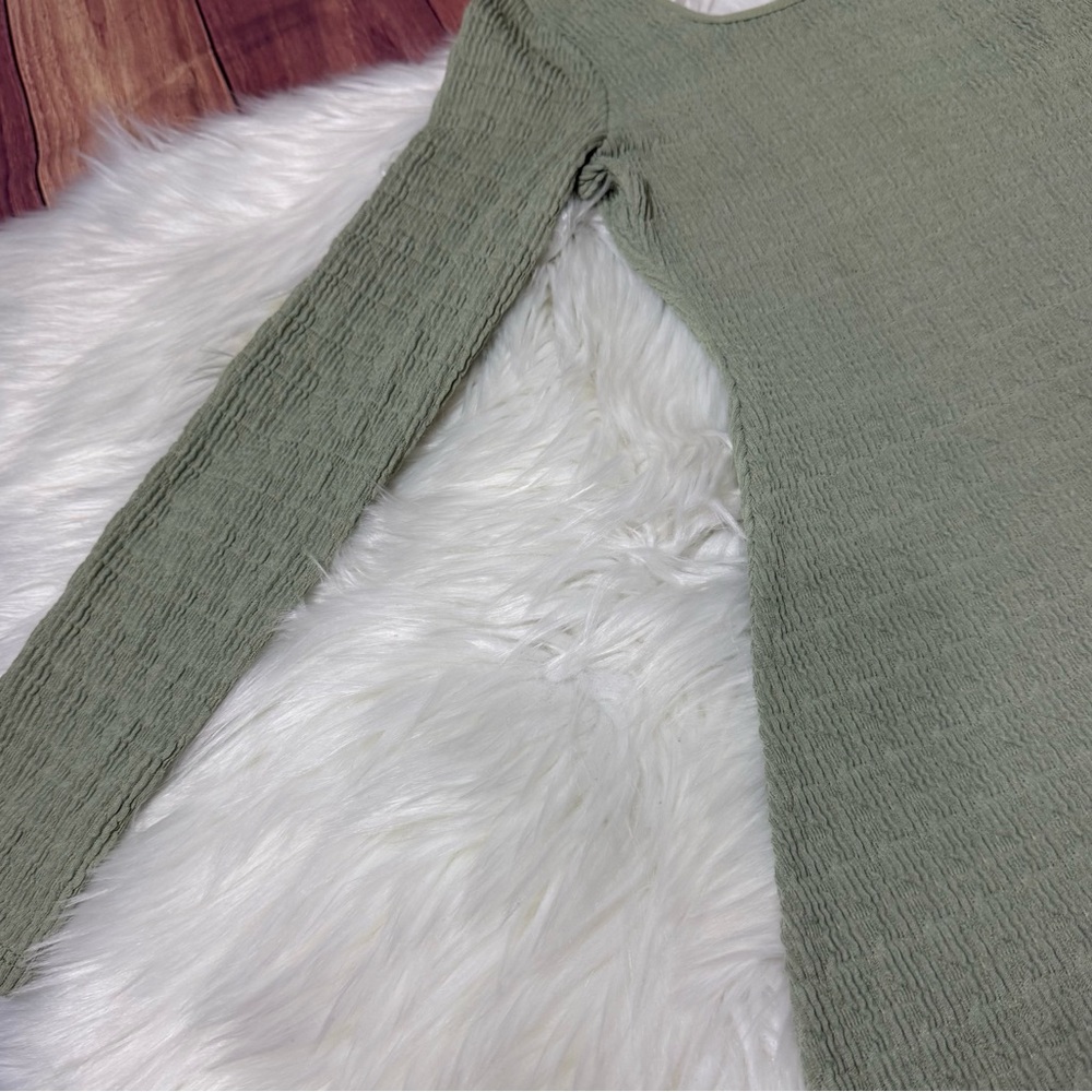 Art Class Sage Green Ribbed Long Sleeve Square Neck Dress| Girls Size S (6/7) - Picture 9 of 14